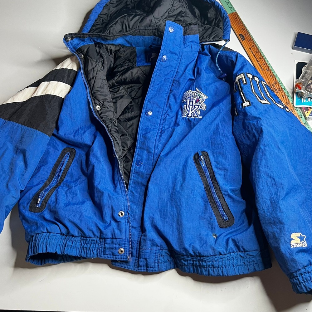 Vintage Starter Kentucky Wildcats Puffer Jacket Blue Black Mens Large Broken Zip